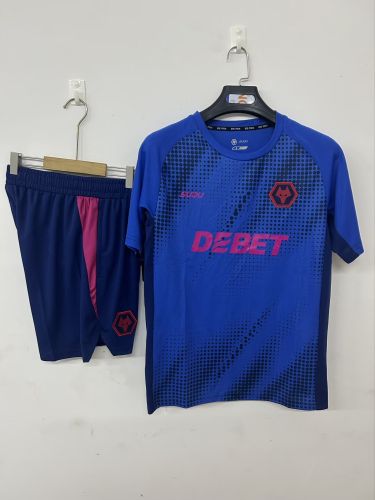 Adult Uniform 2025-2026 Wolverhampton Wanderers Blue Soccer Training Jersey and Shorts Football Kits