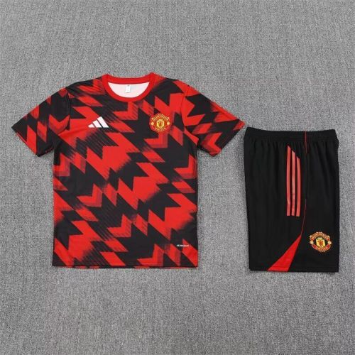 Adult Uniform 2025-2026 Manchester United Red/Black Soccer Training Jersey and Shorts Football Kits