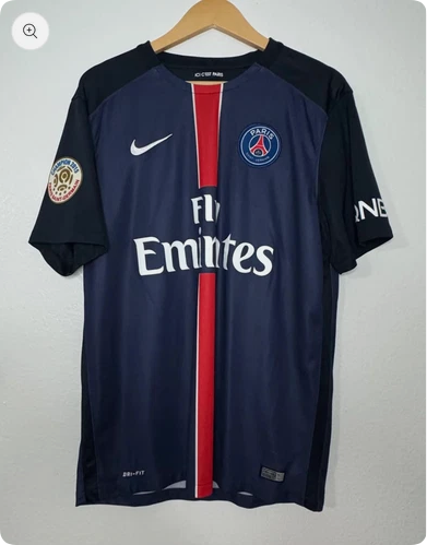 with Ligue 1 Patch Retro Jersey 2015-2016 PSG DAVID LUIZ 32 Home Soccer Jersey Vintage Paris Football Shirt