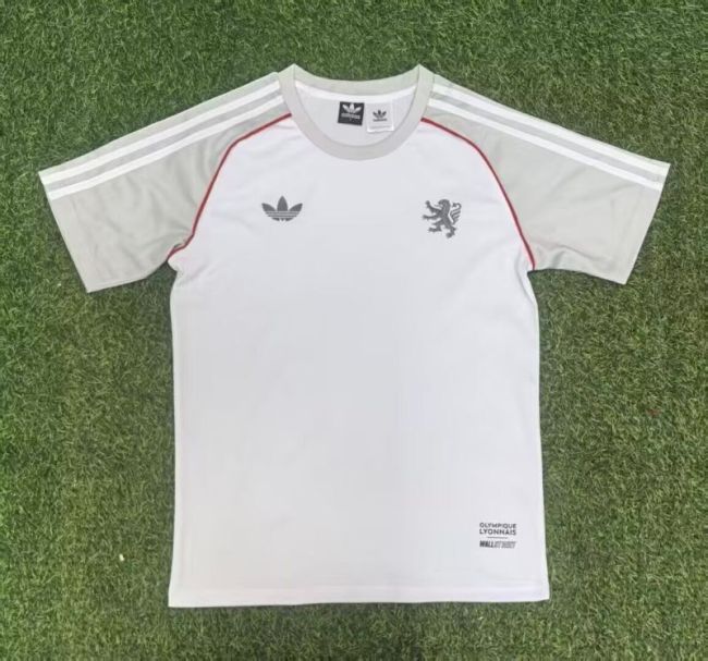 Fan Version 2025-2026 Lyon White/Grey Soccer Training Jersey Olympique Lyonnais Football Shirt