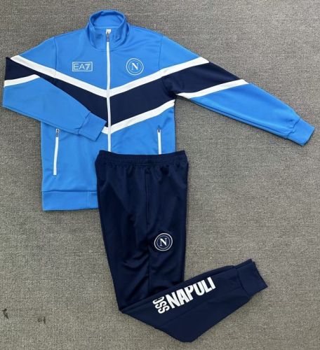 Adult 2025-2026 Napoli Blue/White/Dark Blue Soccer Jacket and Long Pants Napoles Football Tracksuit