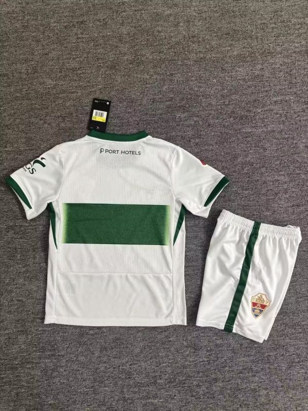with LALIGA Patch Youth Uniform Kids Kit 2025-2026 Elche Home Soccer Jersey Shorts Child Football Set