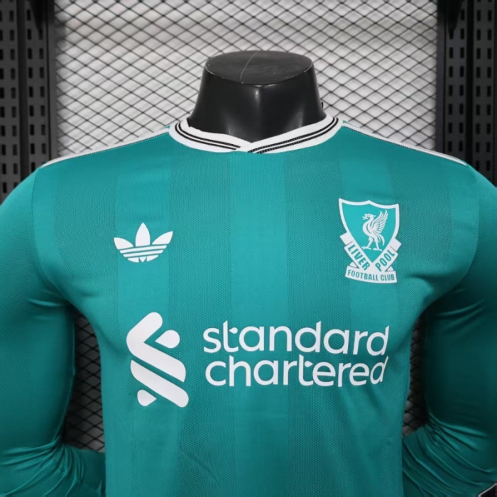 Long Sleeve Player Version 2025-2026 Liverpool Third Away Green Soccer Jersey Football Shirt