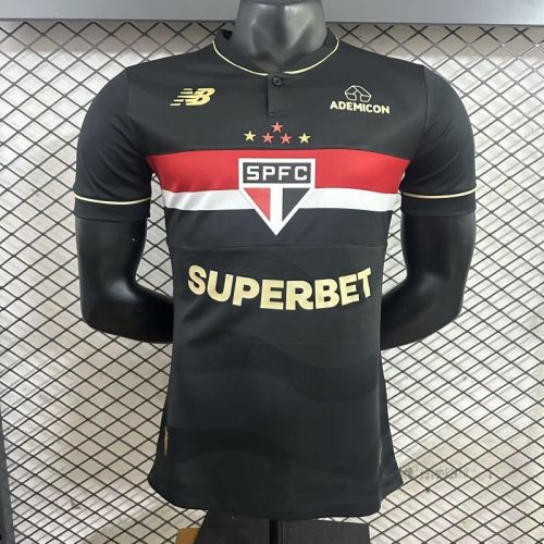 with Sponor Logo Player Version 2025-2026 Sao Paulo Third Away Black Soccer Jersey Football Shirt