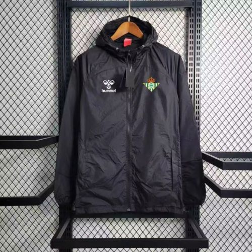 with Caps 2025-2026 Real Betis Black Soccer Windbreaker Jacket Football Jacket