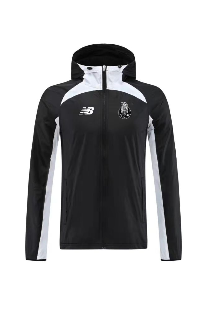with Caps 2025-2026 Porto Black/Grey Soccer Windbreaker Jacket Football Jacket