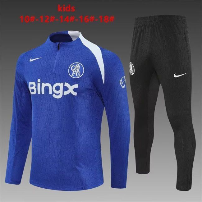 Youth 2025-2026 Chelsea Blue Soccer Training Sweater and Pants Football Kit