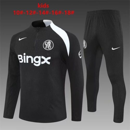 Youth 2025-2026 Chelsea Black/White Soccer Training Sweater and Pants Football Kit