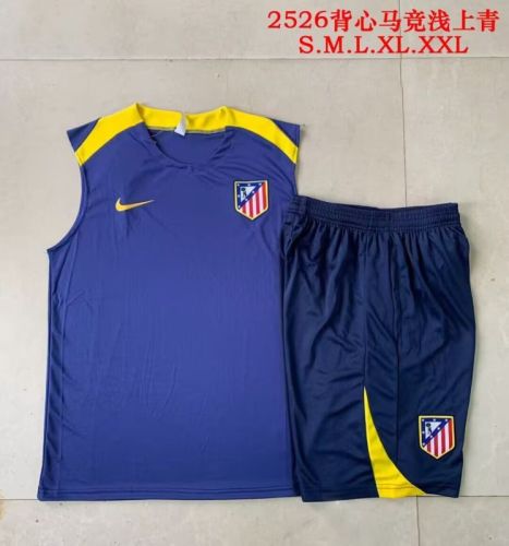 Adult Uniform 2025-2026 Atletico Madrid Blue Soccer Training Vest and Shorts Football Set