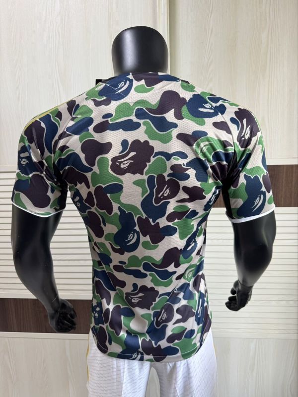 Player Version 2025 AD X Bape Soccer Training T-shirt Green Casual Football Shirt