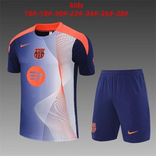 Youth Uniform Kids Kit 2025-2026 Barcelona Dark Blue/Orange Soccer Training Jersey Shorts  Child Football Set