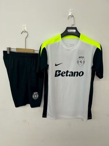 Adult Uniform 2025-2026 Sporting Lisbon Grey Soccer Training Jersey and Shorts Football Kits