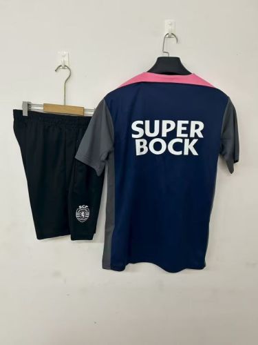 Adult Uniform 2025-2026 Sporting Lisbon Dark Blue Soccer Training Jersey and Shorts Football Kits