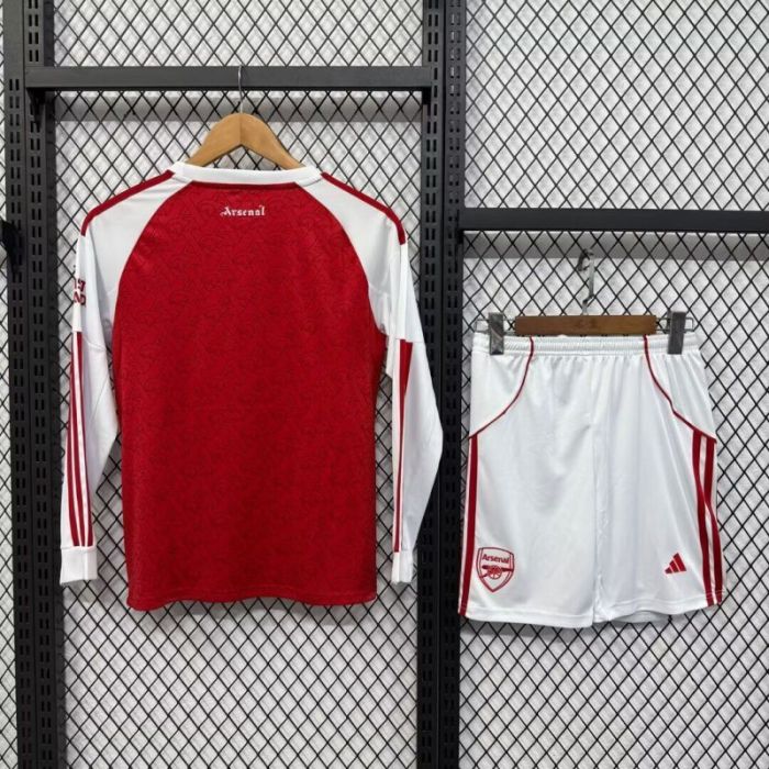 Long Sleeve Youth Uniform Kids Kit 2025-2026 Arsenal Home Soccer Jersey Shorts Child Football Set