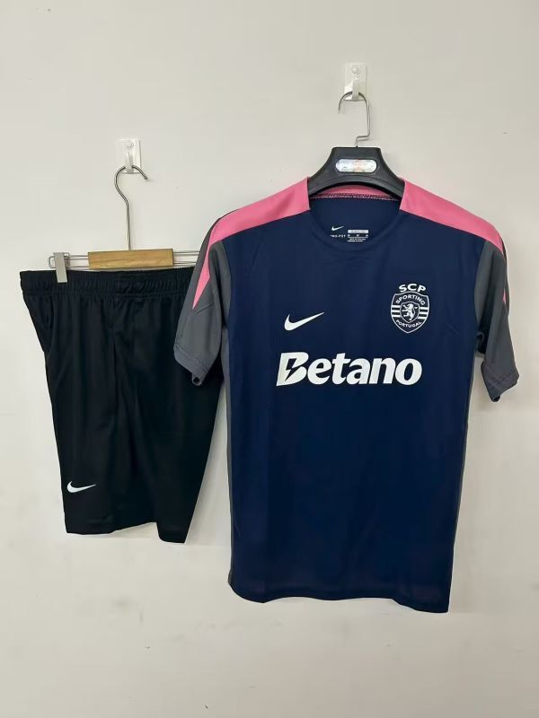 Adult Uniform 2025-2026 Sporting Lisbon Dark Blue Soccer Training Jersey and Shorts Football Kits