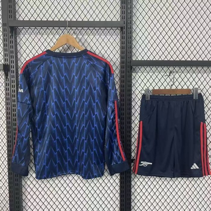 Long Sleeve Youth Uniform Kids Kit 2025-2026 Arsenal Away Blue Soccer Jersey Shorts Child Football Set