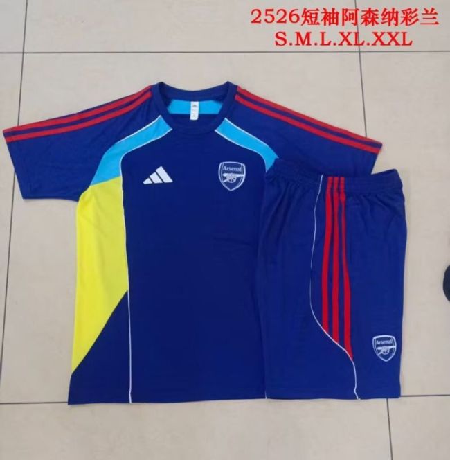 Adult Uniform 2025-2026 Arsenal Dark Blue/Yellow Soccer Training Jersey and Shorts Football Kits