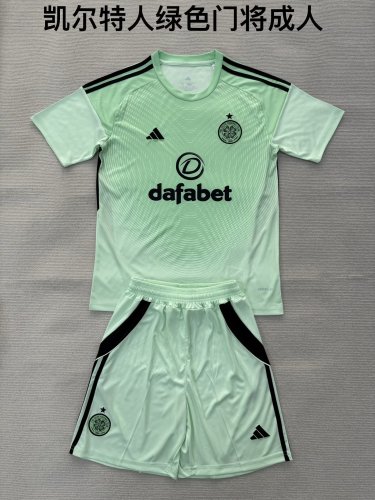 with Sponor Logo Youth Uniform Kids Kit Celtic 2025-2026 Green Goalkeeper Soccer Jersey Shorts Child Football Set