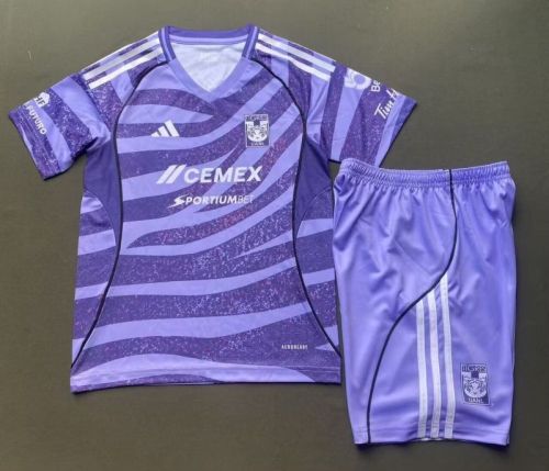 Youth Uniform Kids Kit 2025-2026 Tigres Purple Special Edition Soccer Jersey Shorts Child Football Set