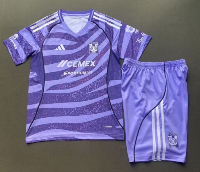 Youth Uniform Kids Kit 2025-2026 Tigres Purple Special Edition Soccer Jersey Shorts Child Football Set