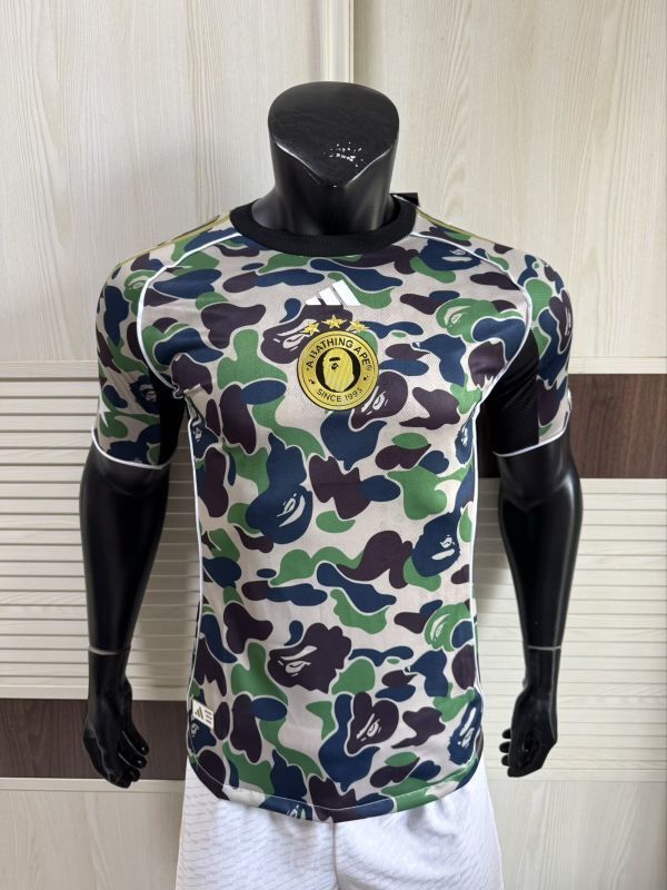 Player Version 2025 AD X Bape Soccer Training T-shirt Green Casual Football Shirt