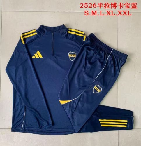 2025-2026 Boca Juniors Dark Blue Soccer Training Sweater and Pants Football Kit