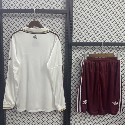 Long Sleeve Adult Uniform Arsenal 2025-2026 Third Away White Soccer Jersey Shorts Men's Football Kit