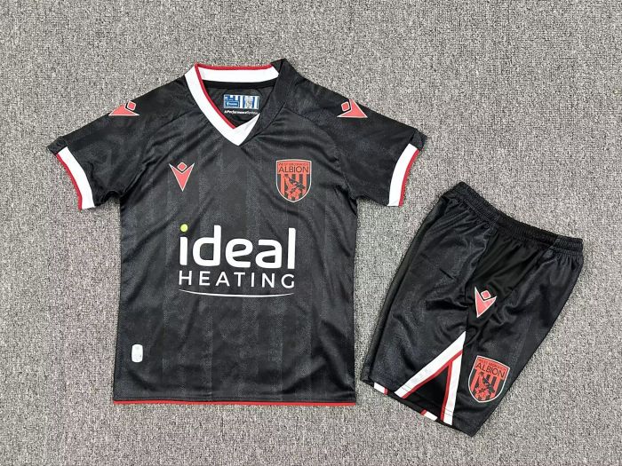 Youth Uniform Kids Kit 2025-2026 West Bromwich Third Away Black Soccer Jersey Shorts Child Football Set