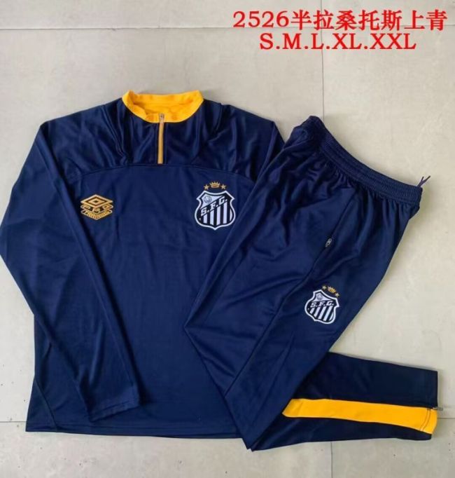 2025-2026 Santos Dark Blue Soccer Training Sweater and Pants Football Kit