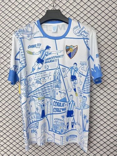 Fan Version 2025-2026 Malaga White/Blue Soccer Jersey Football Shirt