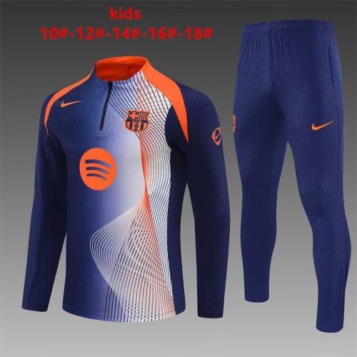 Youth 2025-2026 Barcelona Dark Blue/Orange/White Soccer Training Sweater and Pants Football Kit