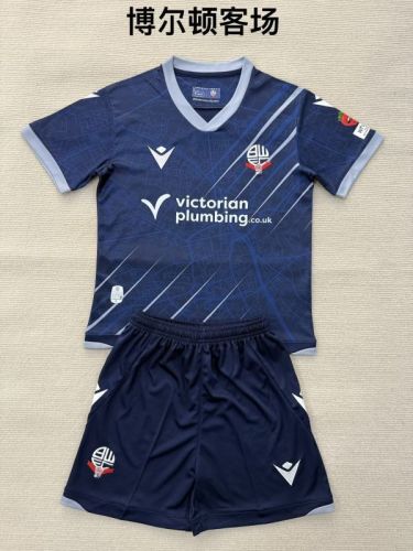 Youth Uniform Kids Kit 2025-2026 Bolton Wanderers Away Soccer Jersey Shorts Child Football Set