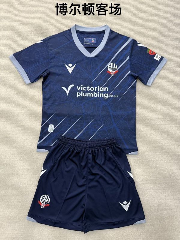 Youth Uniform Kids Kit 2025-2026 Bolton Wanderers Away Soccer Jersey Shorts Child Football Set