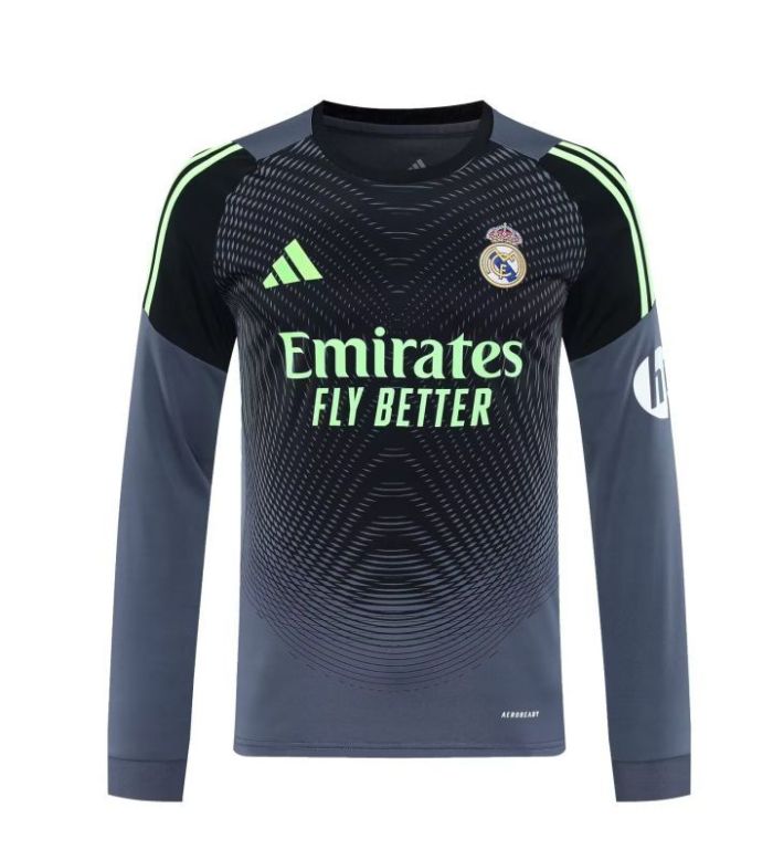 Long Sleeve Fan Version 2025-2026 Real Madrid Black/Grey Goalkeeper Soccer Jersey Real Football Shirt