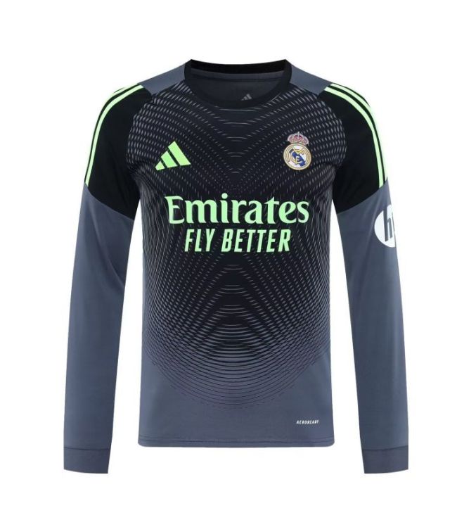 Long Sleeve Fan Version 2025-2026 Real Madrid Black/Grey Goalkeeper Soccer Jersey Real Football Shirt