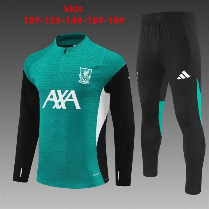 Youth 2025-2026 Liverpool Green/Black Soccer Training Sweater and Pants Football Kit