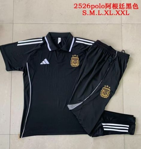 2025-2026 Argentina Black Soccer Polo and Pants Football Kit