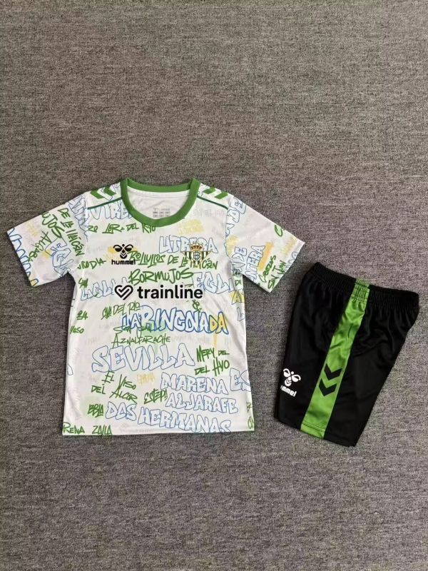 Youth Uniform Kids Kit 2025-2026 Real Betis Special Edition Soccer Jersey Shorts Child Football Set