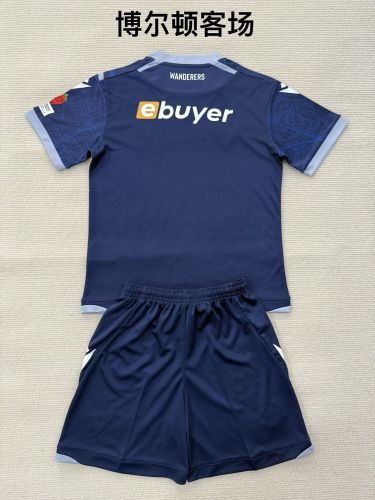 Youth Uniform Kids Kit 2025-2026 Bolton Wanderers Away Soccer Jersey Shorts Child Football Set