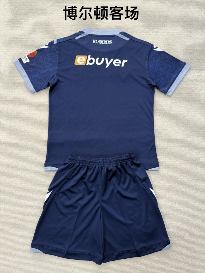 Youth Uniform Kids Kit 2025-2026 Bolton Wanderers Away Soccer Jersey Shorts Child Football Set
