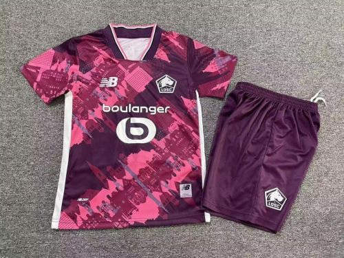 Youth Uniform Kids Kit 2025-2026 Lille Fourth Away Soccer Jersey Shorts Child Football Set