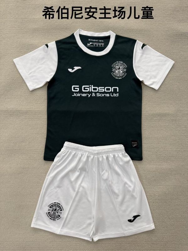 Youth Uniform Kids Kit 2025-2026 Hibernian Home Soccer Jersey Shorts Child Football Set