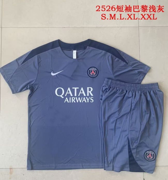 Adult Uniform 2025-2026 PSG Grey Soccer Training Jersey and Shorts Football Kits