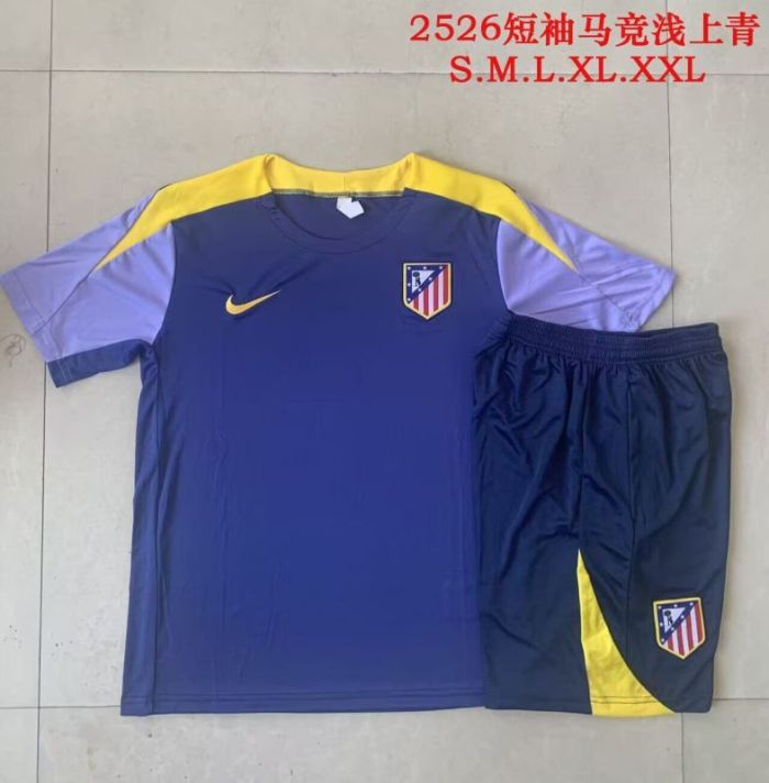 Adult Uniform 2025-2026 Atletico Madrid Dark Blue Soccer Training Jersey and Shorts Football Kits