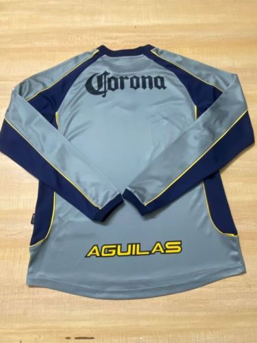 Long Sleeve Retro Jersey 2001-2002 Club America Aguilas Third Away Grey Soccer Jersey Vintage Football Shirt