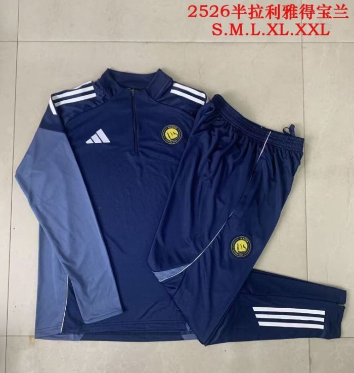 2025-2026 Al Nassr Dark Blue Soccer Training Sweater and Pants Football Kit