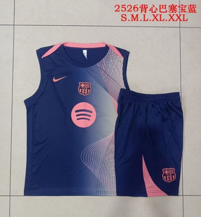 Adult Uniform 2025-2026 Barcelona Dark Blue/Pink Soccer Training Vest and Shorts Football Set