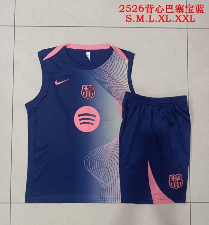 Adult Uniform 2025-2026 Barcelona Dark Blue/Pink Soccer Training Vest and Shorts Football Set