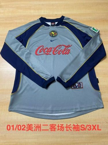 Long Sleeve Retro Jersey 2001-2002 Club America Aguilas Third Away Grey Soccer Jersey Vintage Football Shirt
