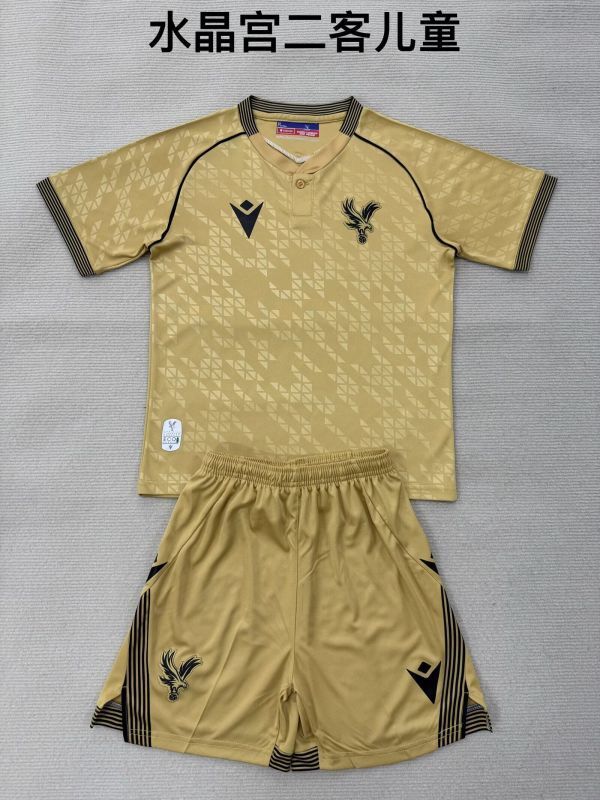 without Sponor Logo Youth Uniform Kids Kit 2025-2026 Crystal Palace Third Away Gold Soccer Jersey Shorts Child Football Set